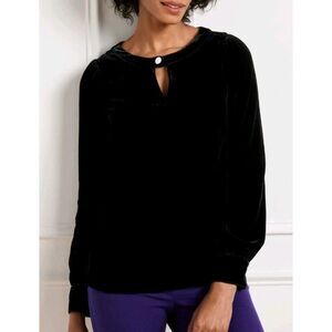 Talbots Velvet Rhinestone Keyhole Long Sleeve Blouse - Black 2X